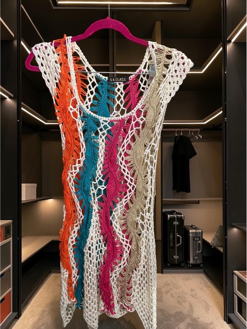 LA Class S/M Multicolor Crochet Cover Up Dress Boho Beach Resort Y2K NWOT